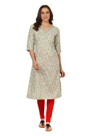 Pear Green Floral Straight Kurti