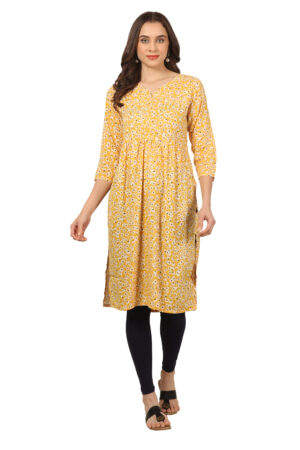 Sunflower Yellow Floral Naira Cut Kurti