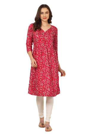 Sweetheart Neck Red Naira Cut Kurti