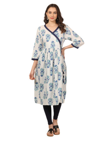 Blue Floral Premium Textured Cotton Angarkha Kurti