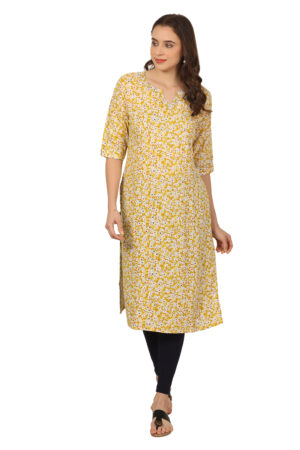 Musturd n Bright Yellow Floral Straight Kurti