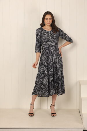 <b>Mia</b><br/>Black Leaf Rayon Dress