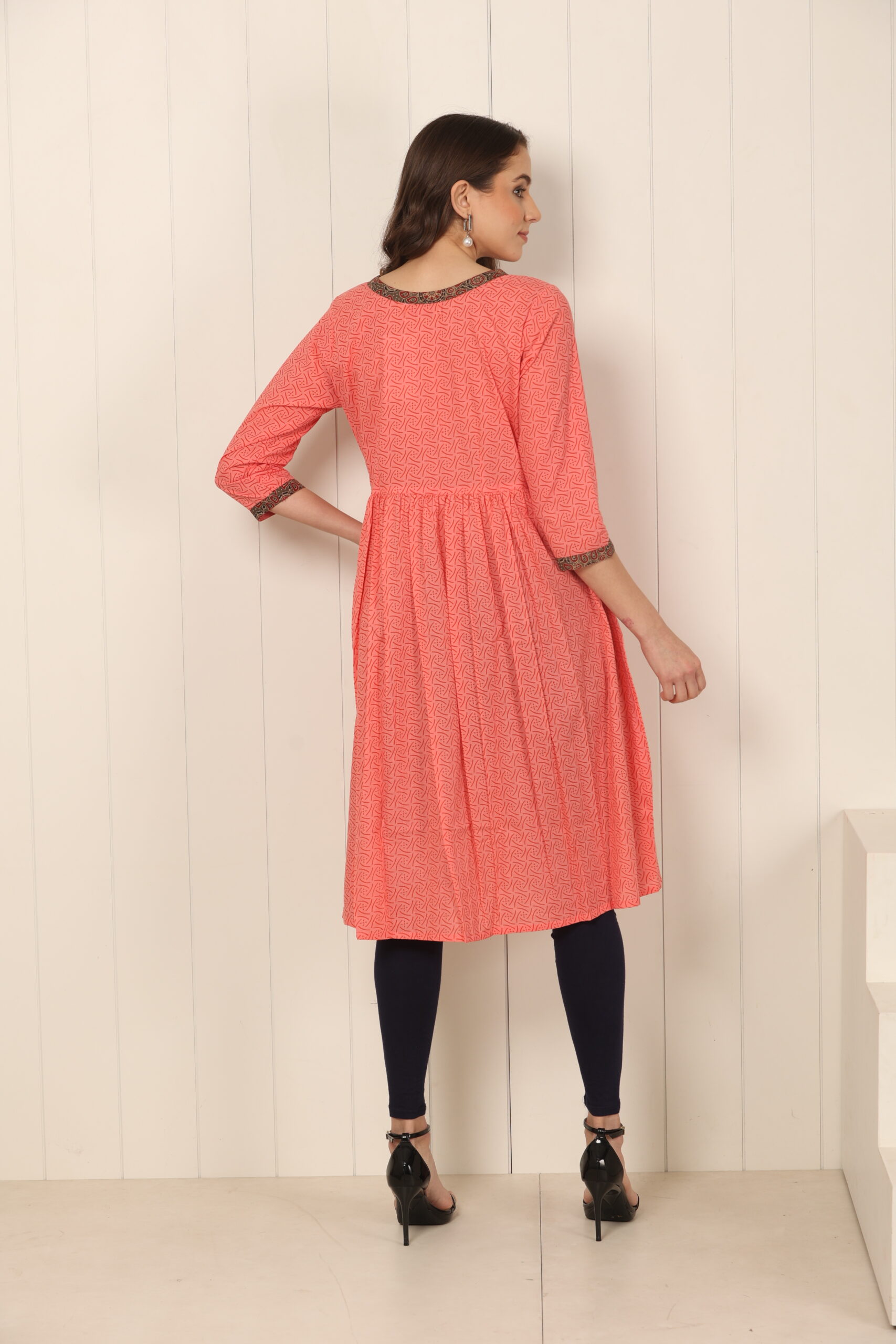 <b>Angarkha</b><br/>Coral Cotton Kurti - Image 6
