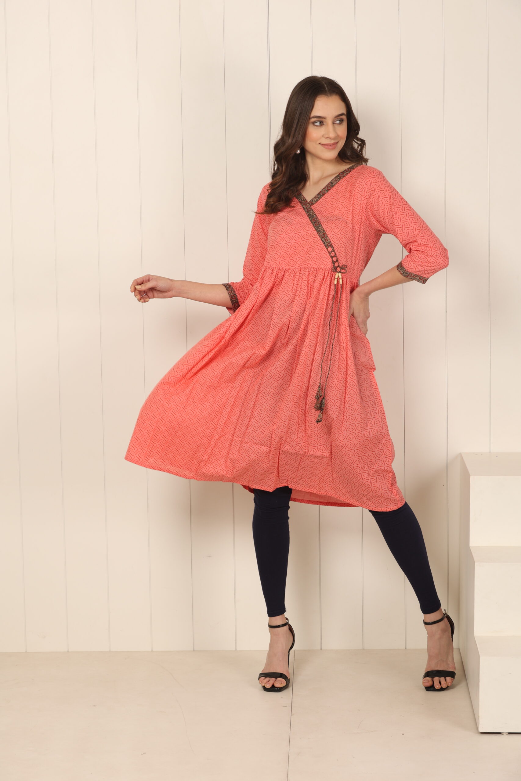 <b>Angarkha</b><br/>Coral Cotton Kurti - Image 4