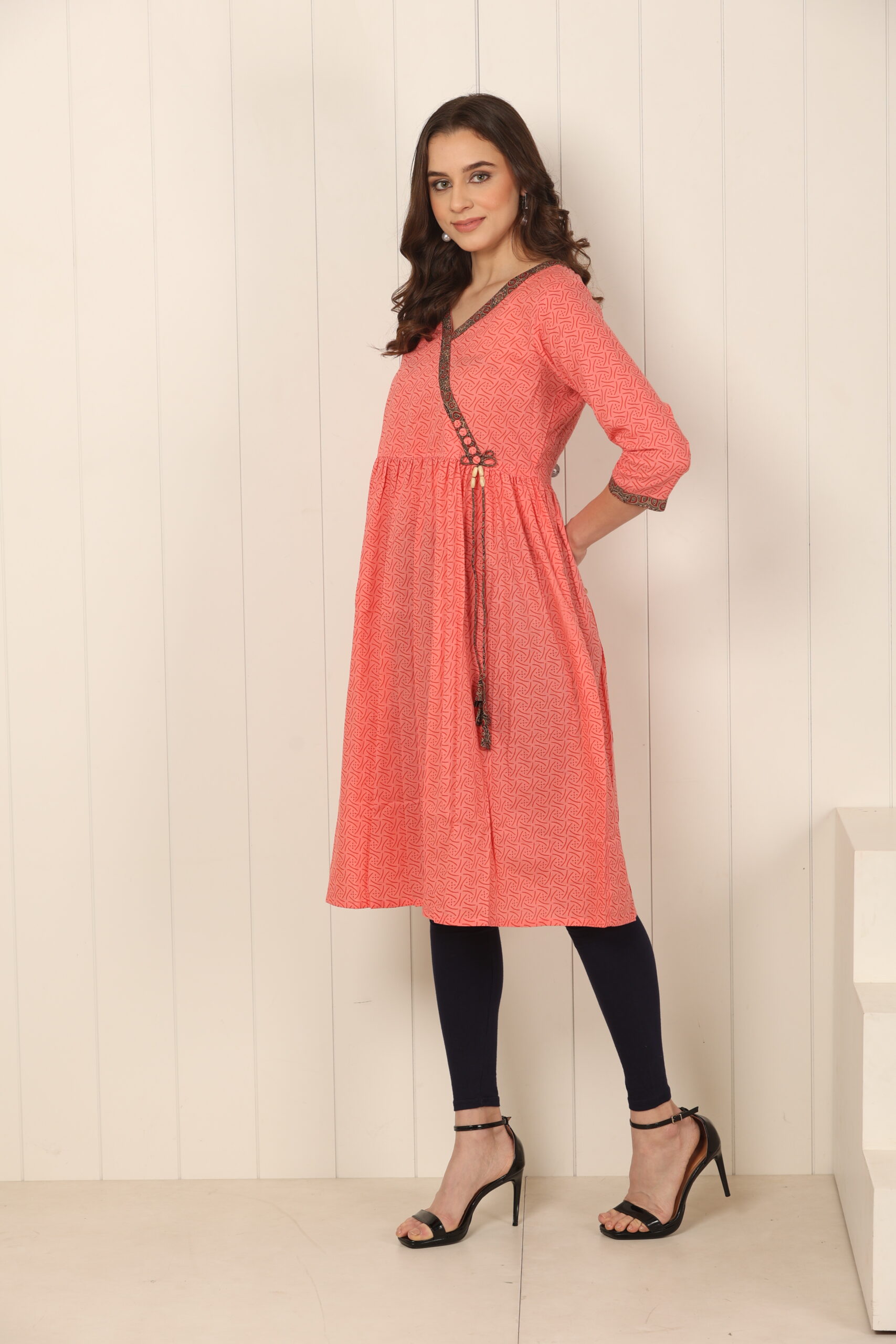 <b>Angarkha</b><br/>Coral Cotton Kurti - Image 3