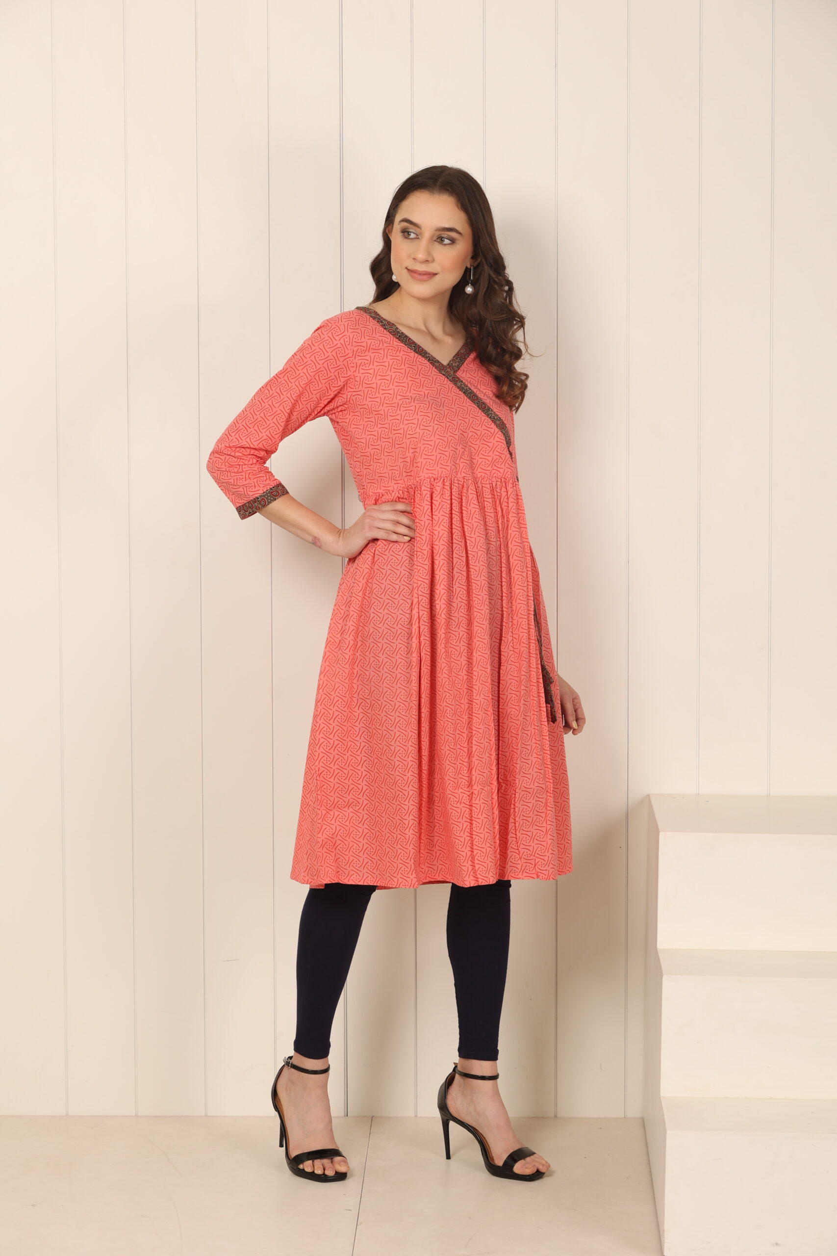 <b>Angarkha</b><br/>Coral Cotton Kurti - Image 2