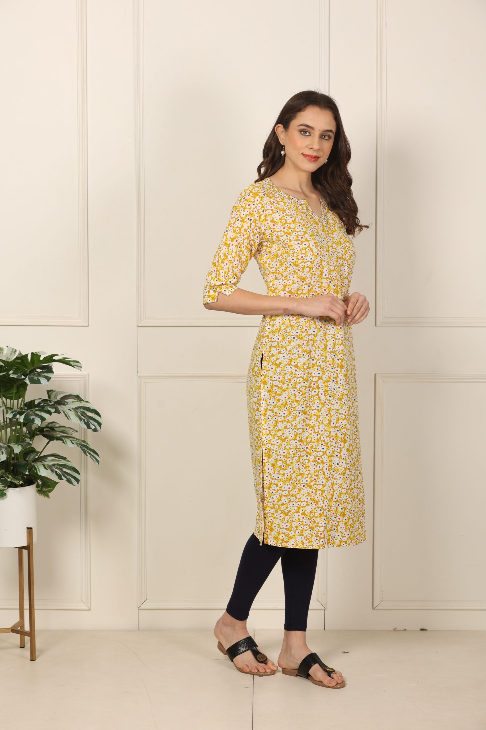 <b>Emma</b><br/>Mustard Rayon Floral Kurti - Image 4