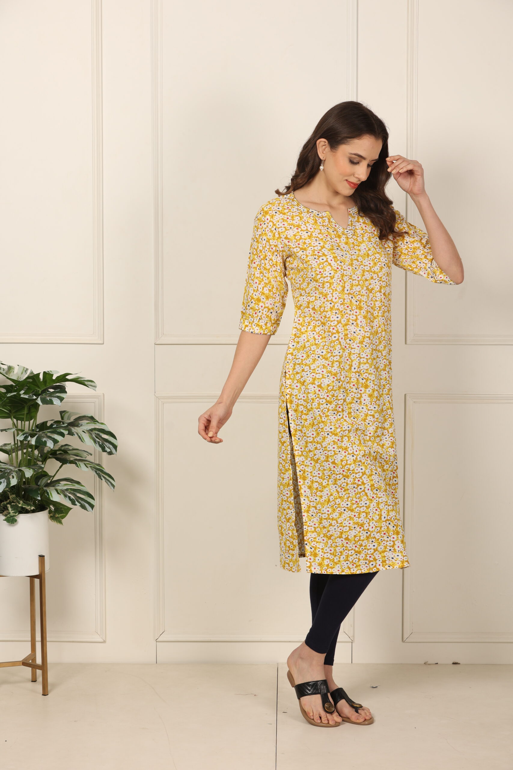 <b>Emma</b><br/>Mustard Rayon Floral Kurti - Image 2