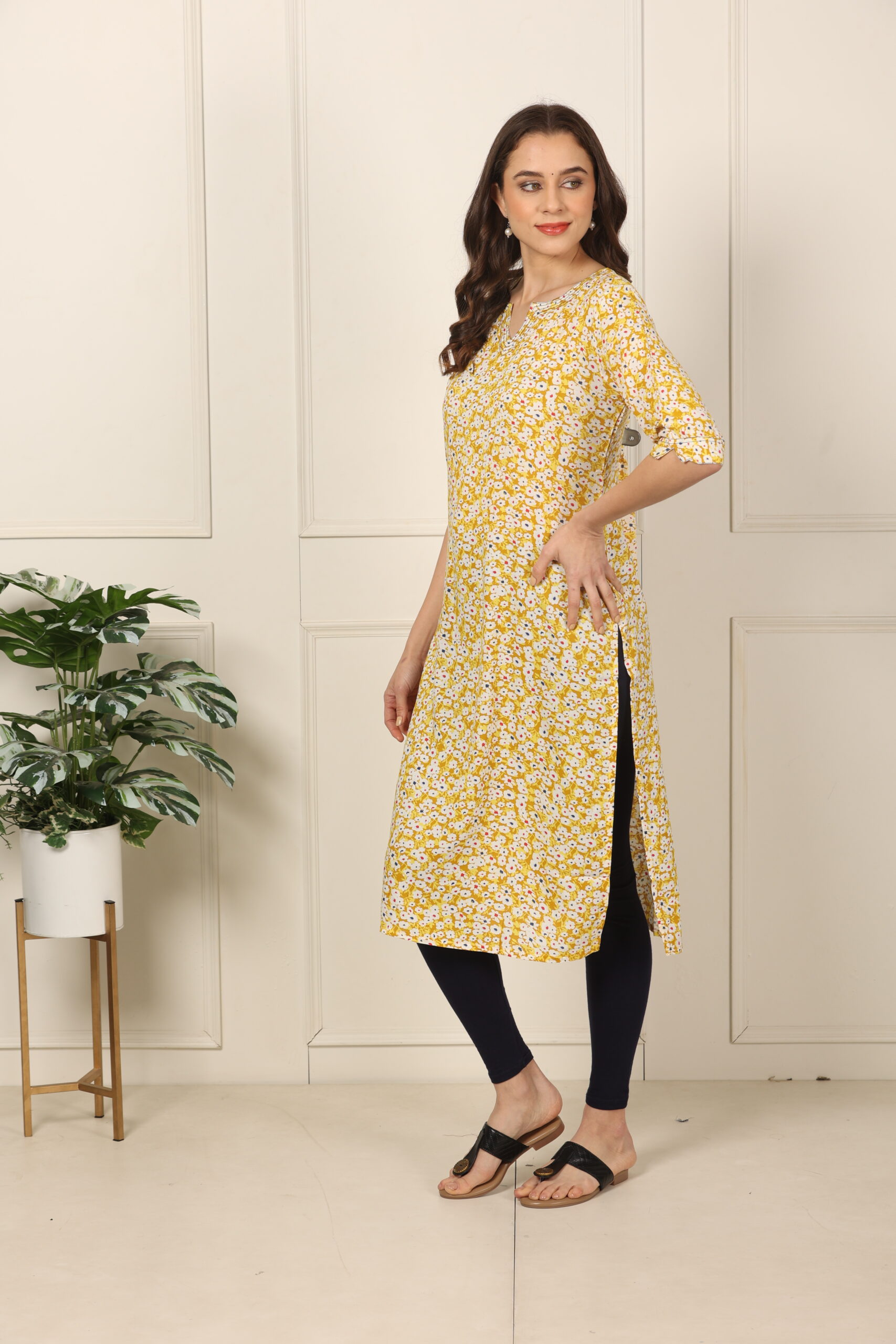 <b>Emma</b><br/>Mustard Rayon Floral Kurti - Image 3