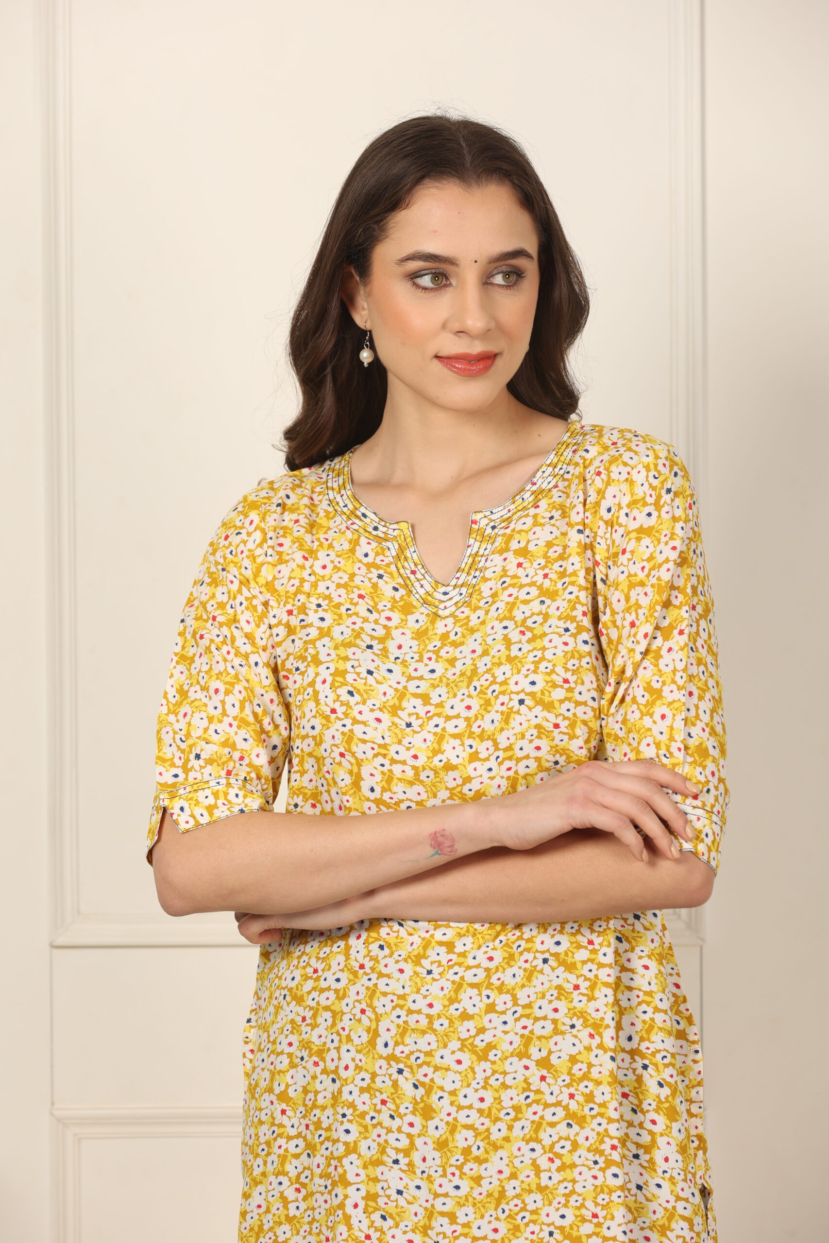 <b>Emma</b><br/>Mustard Rayon Floral Kurti - Image 5