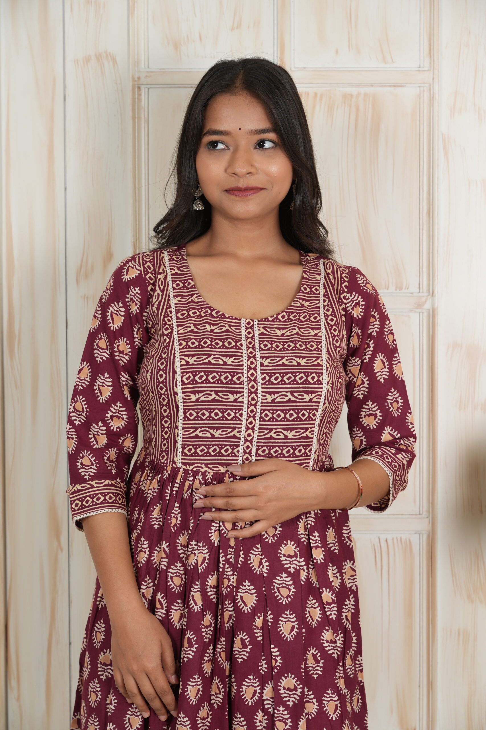 <b>Zen</b><br/>Maroon Cotton Frock Style Kurti Pant Set - Image 6