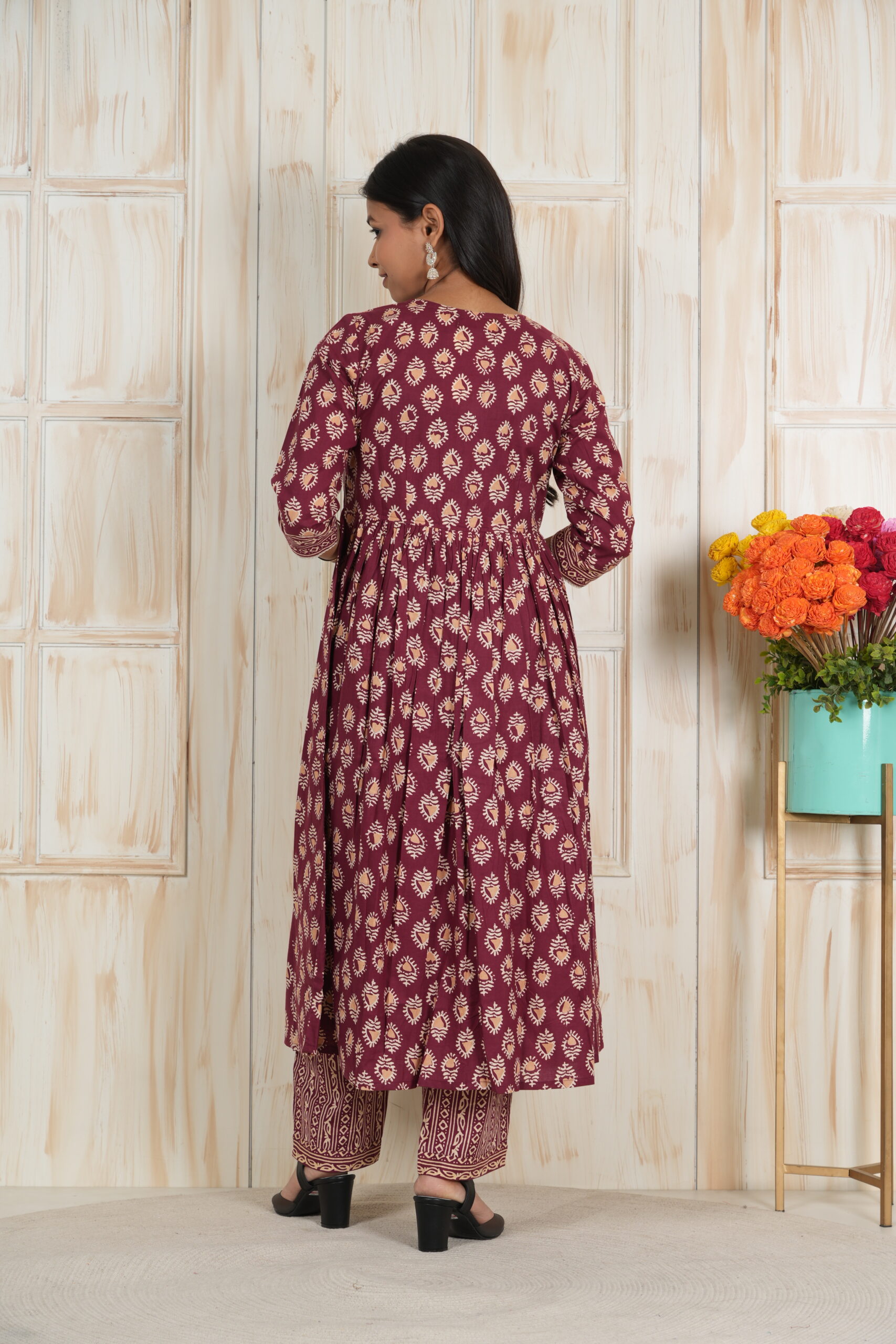 <b>Zen</b><br/>Maroon Cotton Frock Style Kurti Pant Set - Image 7