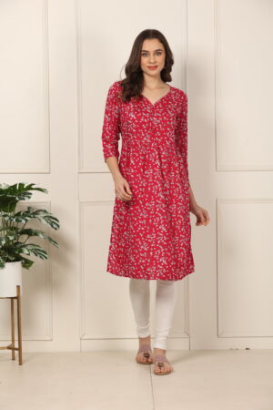 <b>Naira</b><br/>Strawberry Pink Rayon Kurti