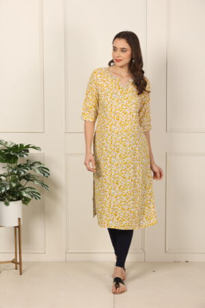 <b>Emma</b><br/>Mustard Rayon Floral Kurti