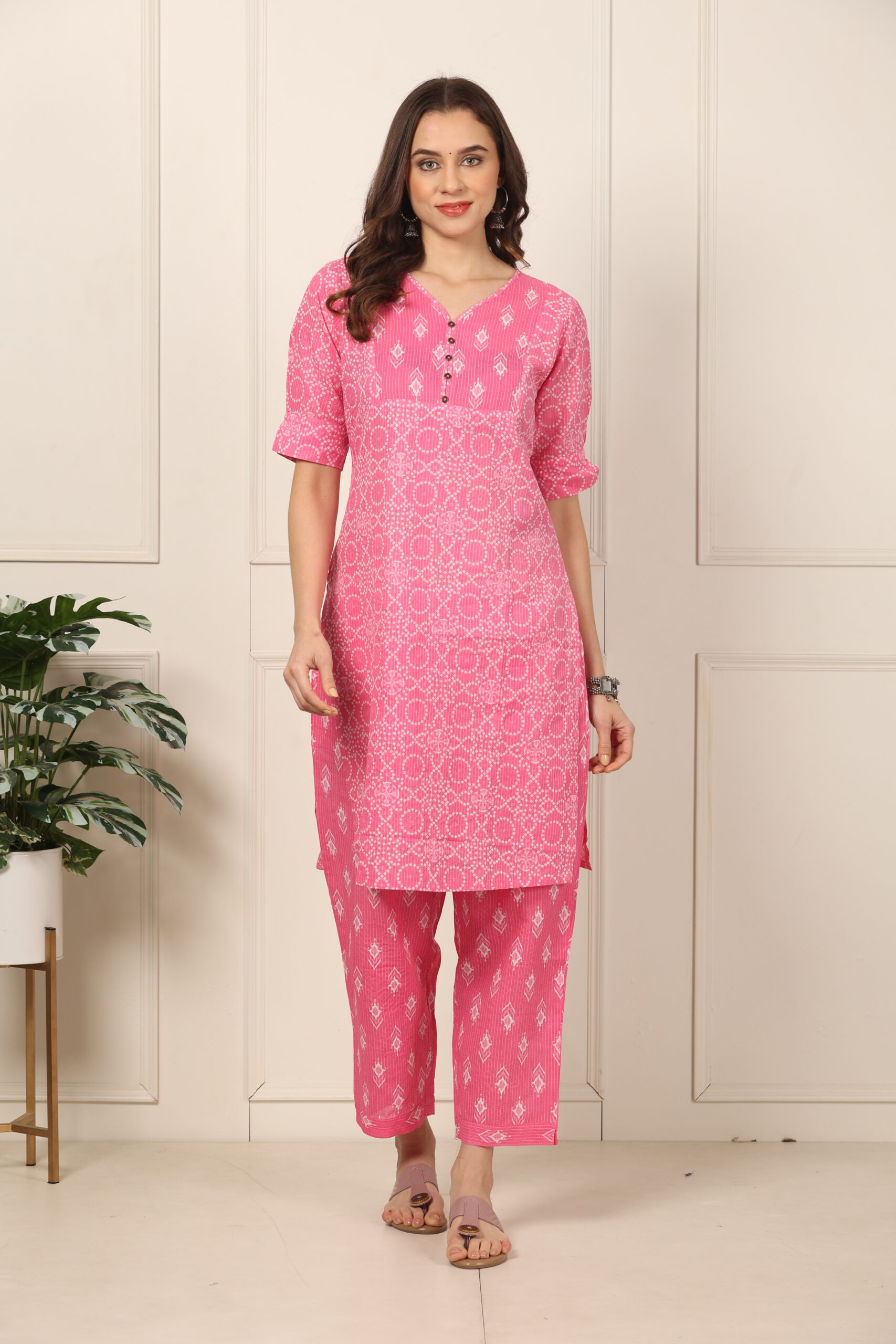 <b>Grace</b><br/>Pink Cotton Straight Kurti Pant Set