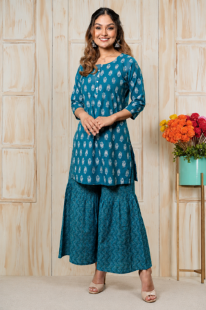 <b>Iris</b><br/>Turquoise Cotton Sharara Set