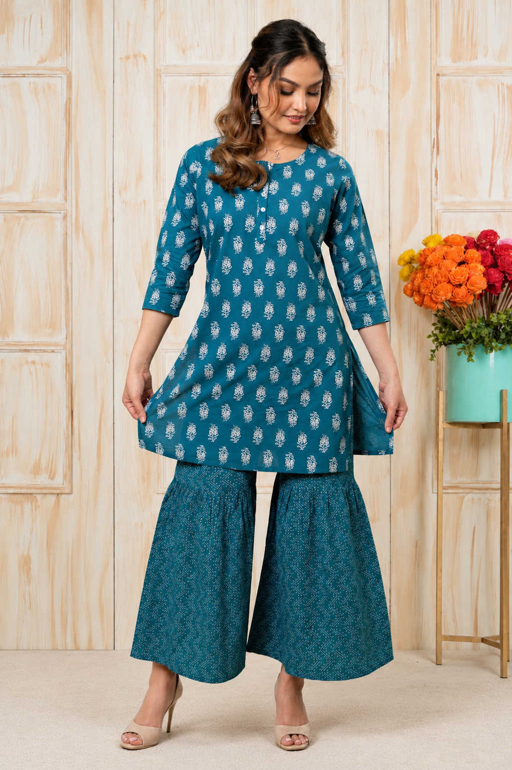 <b>Iris</b><br/>Turquoise Cotton Sharara Set - Image 6