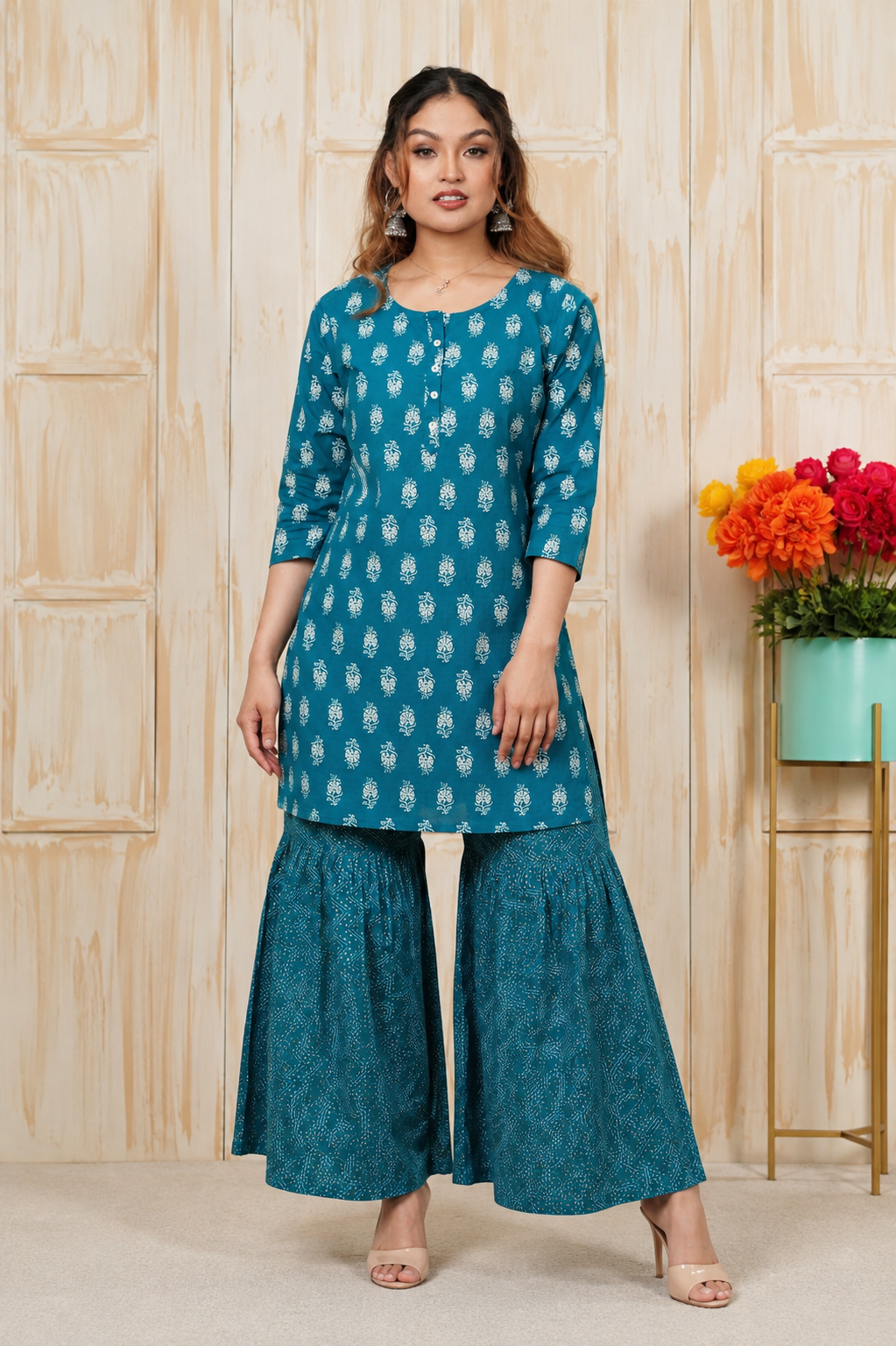 <b>Iris</b><br/>Turquoise Cotton Sharara Set - Image 5