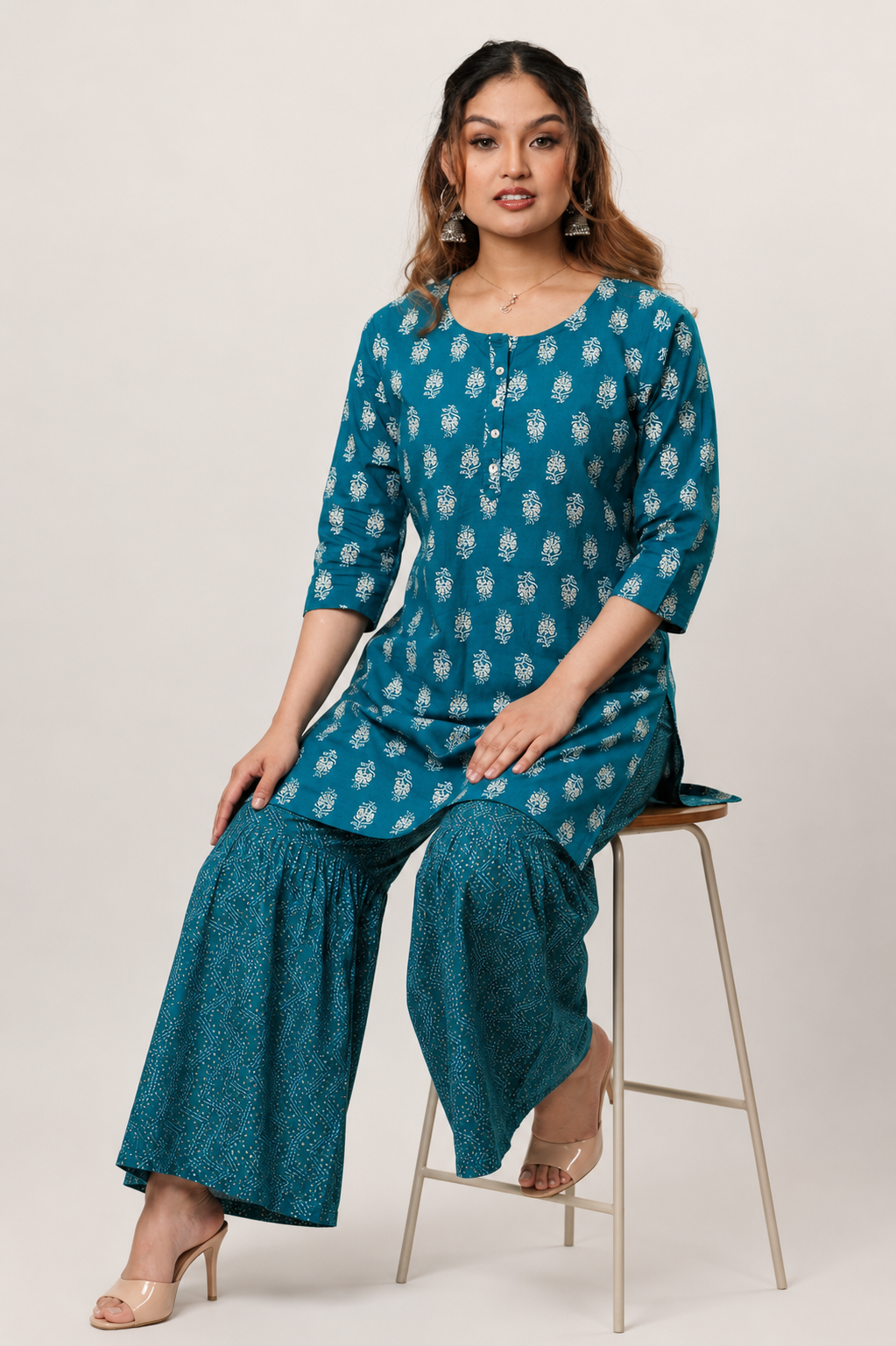 <b>Iris</b><br/>Turquoise Cotton Sharara Set - Image 4