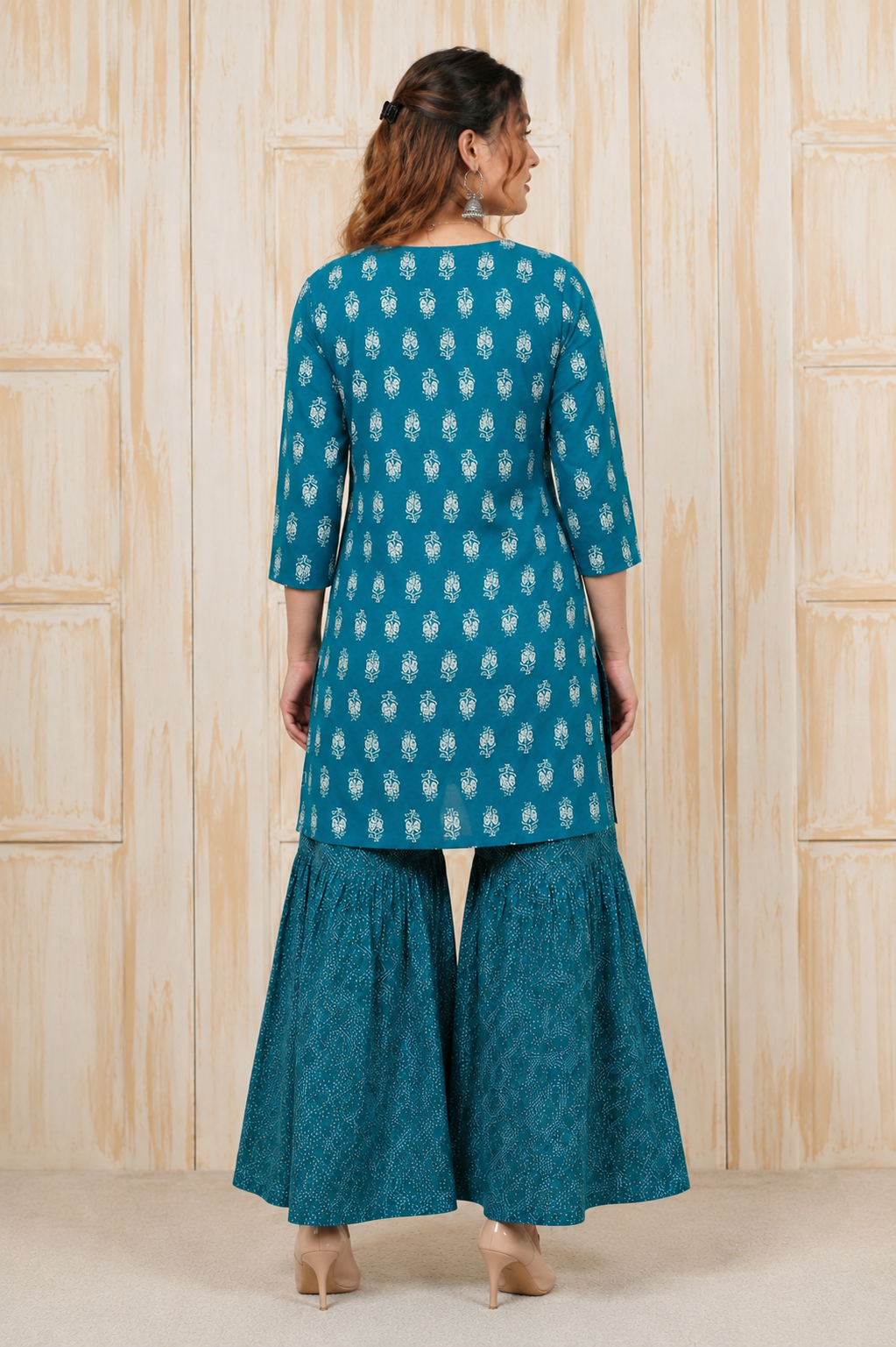 <b>Iris</b><br/>Turquoise Cotton Sharara Set - Image 3