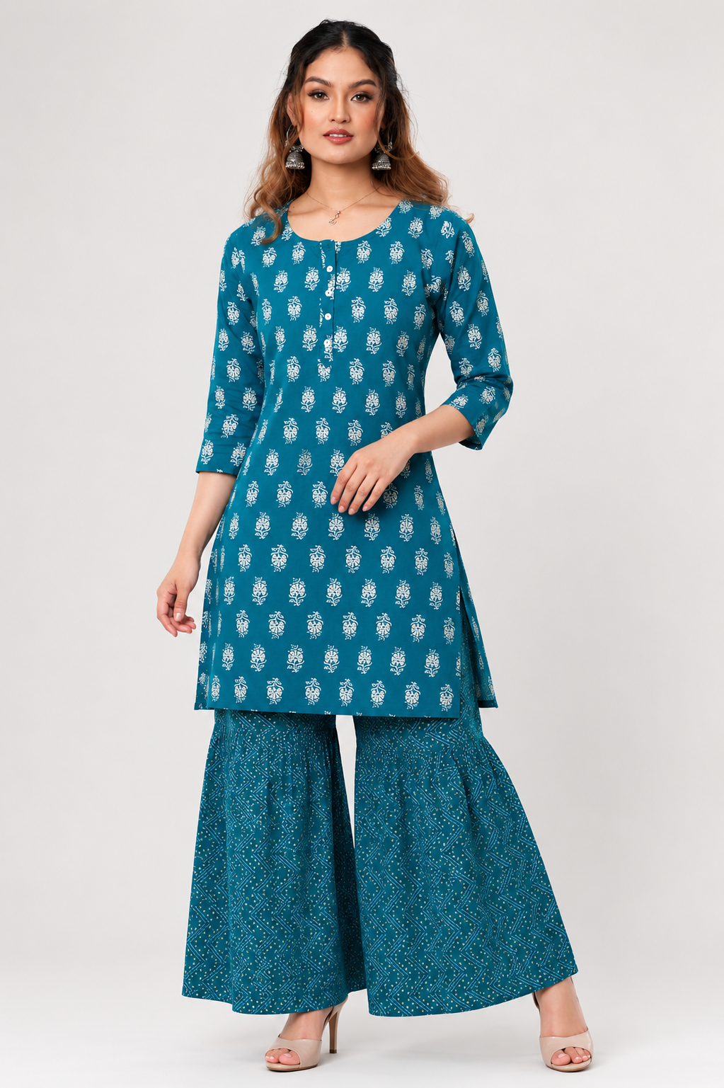 <b>Iris</b><br/>Turquoise Cotton Sharara Set - Image 2