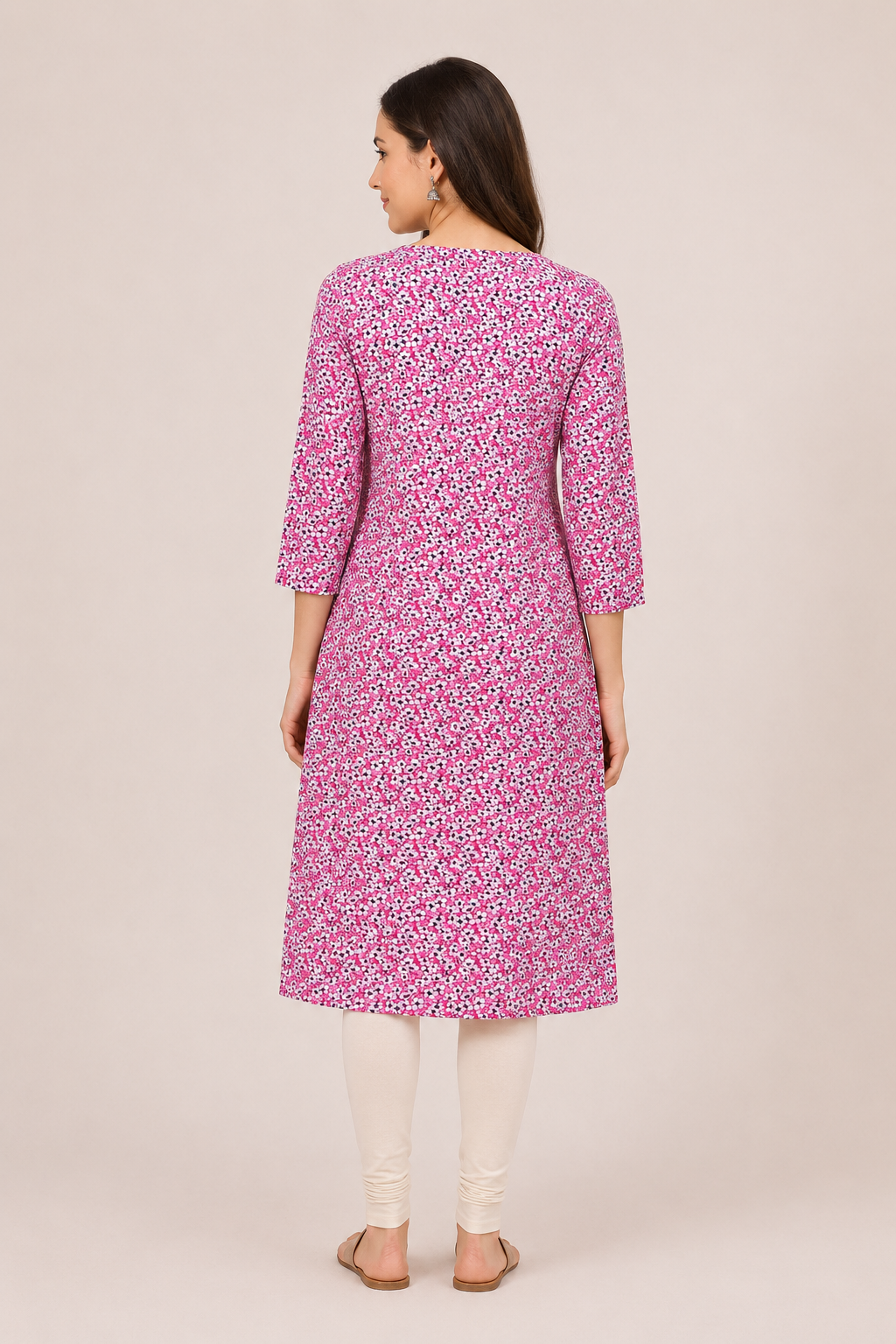 <b>Naira</b><br/>Pink and White Floral Rayon Kurti - Image 3