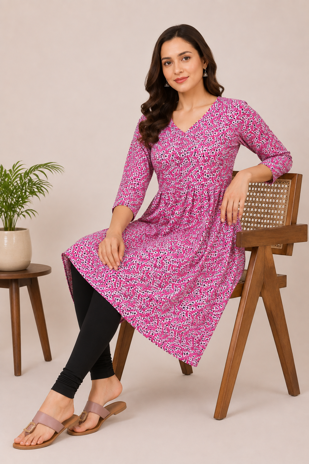 <b>Naira</b><br/>Pink and White Floral Rayon Kurti - Image 4