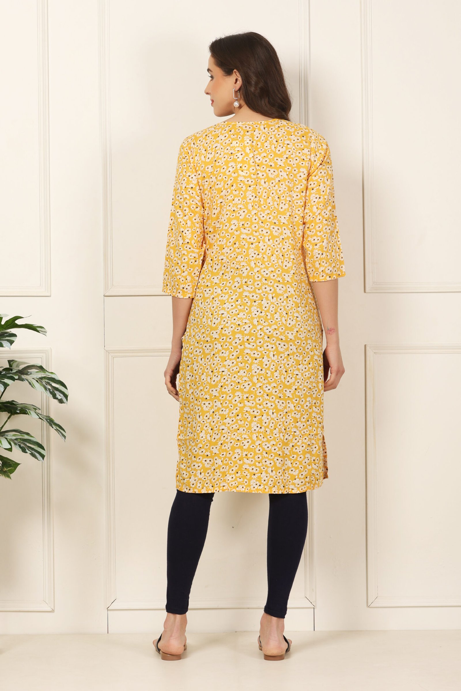<b>Naira</b><br/>Yellow Floral Rayon Kurti - Image 5
