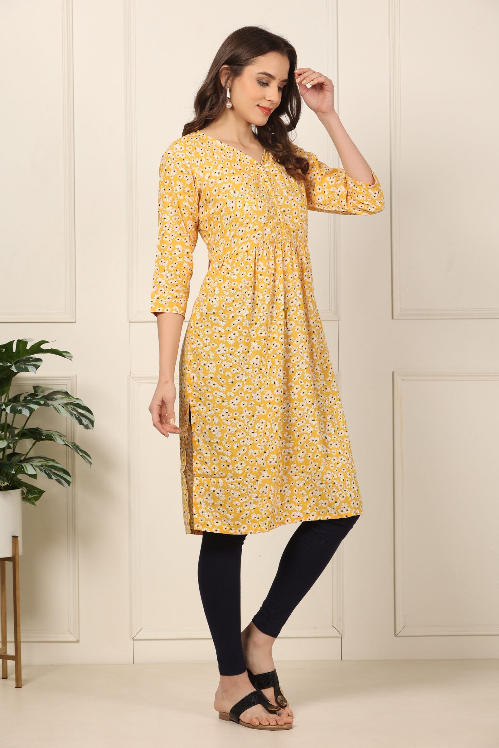 <b>Naira</b><br/>Yellow Floral Rayon Kurti - Image 2