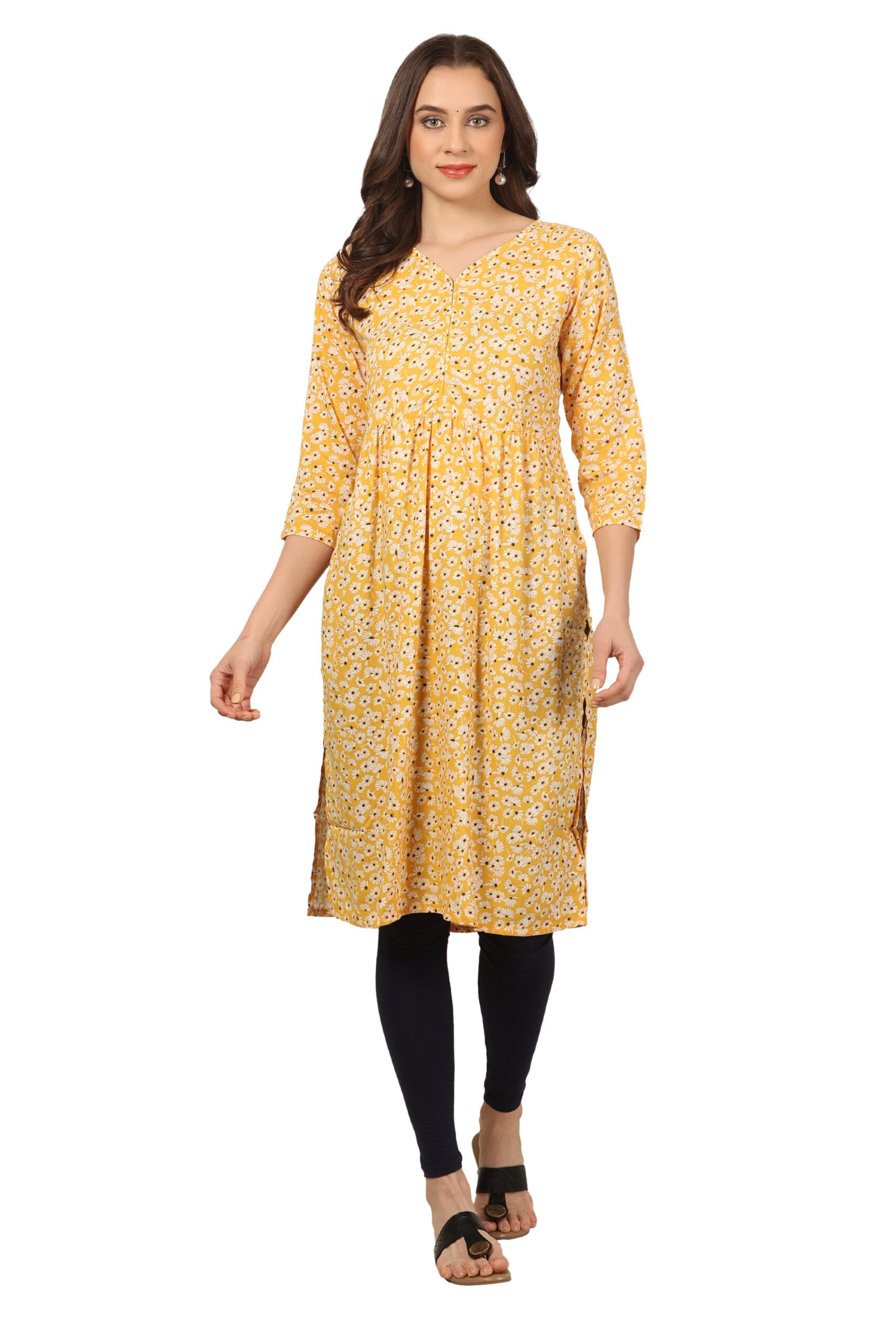 <b>Naira</b><br/>Yellow Floral Rayon Kurti