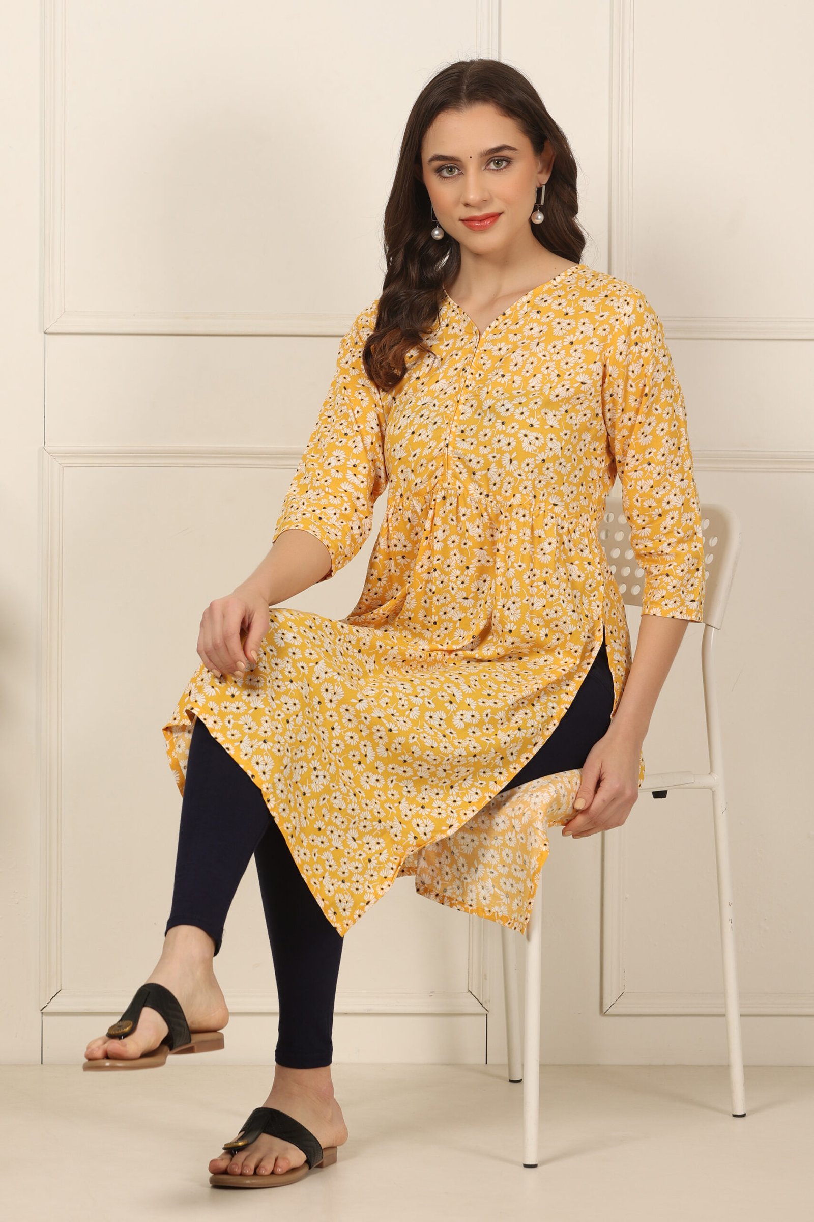 <b>Naira</b><br/>Yellow Floral Rayon Kurti - Image 4
