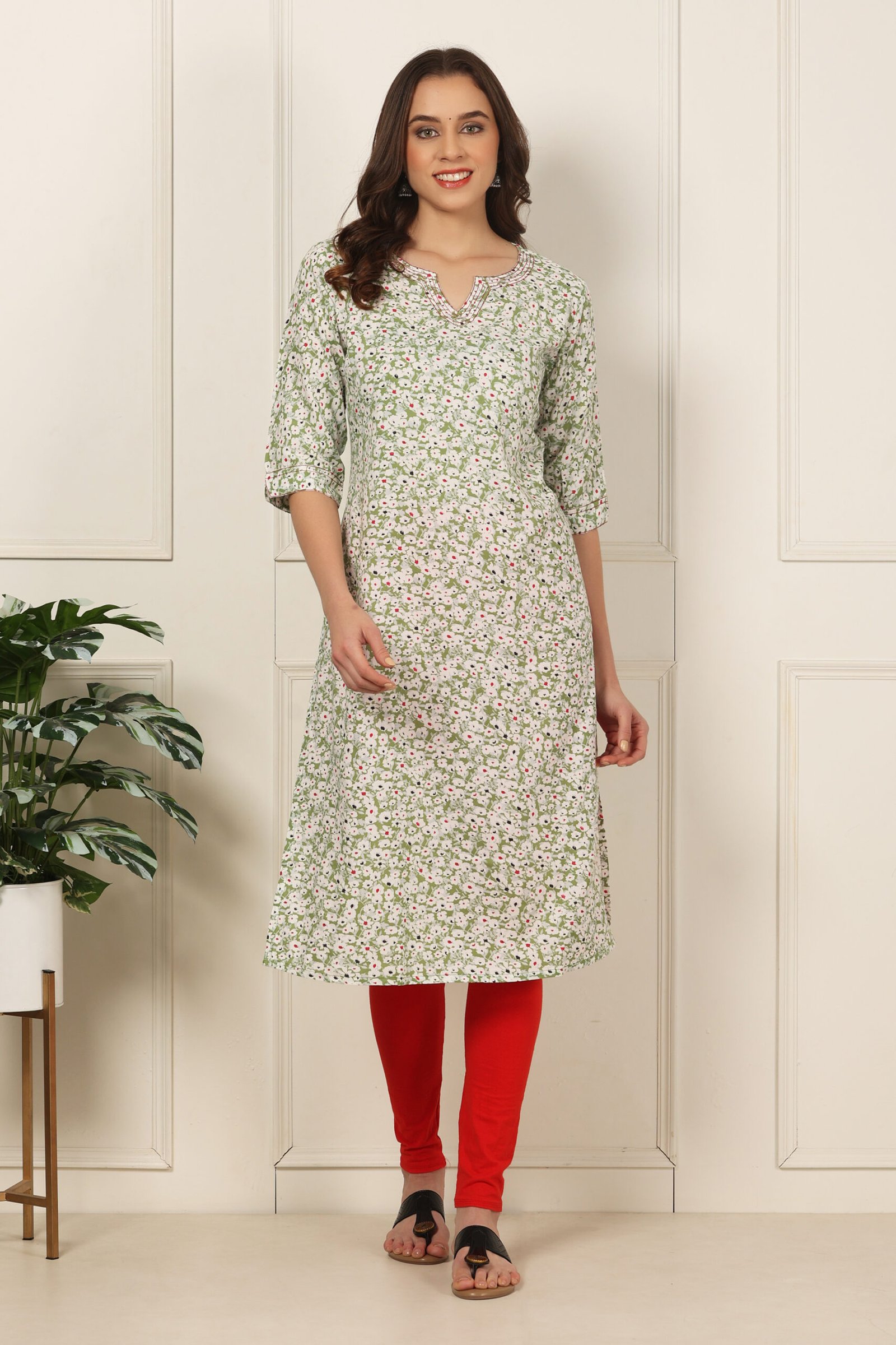 <b>Emma</b><br/>Pear Green Floral Rayon Kurti - Image 2