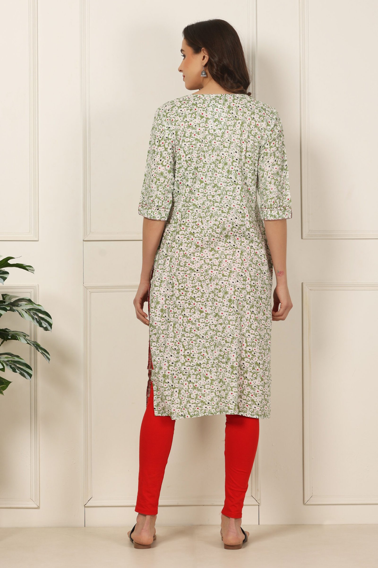 <b>Emma</b><br/>Pear Green Floral Rayon Kurti - Image 3