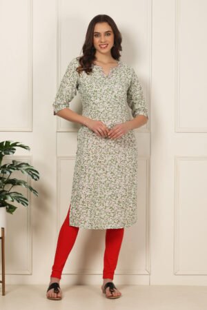 <b>Emma</b><br/>Pear Green  Floral Rayon Kurti