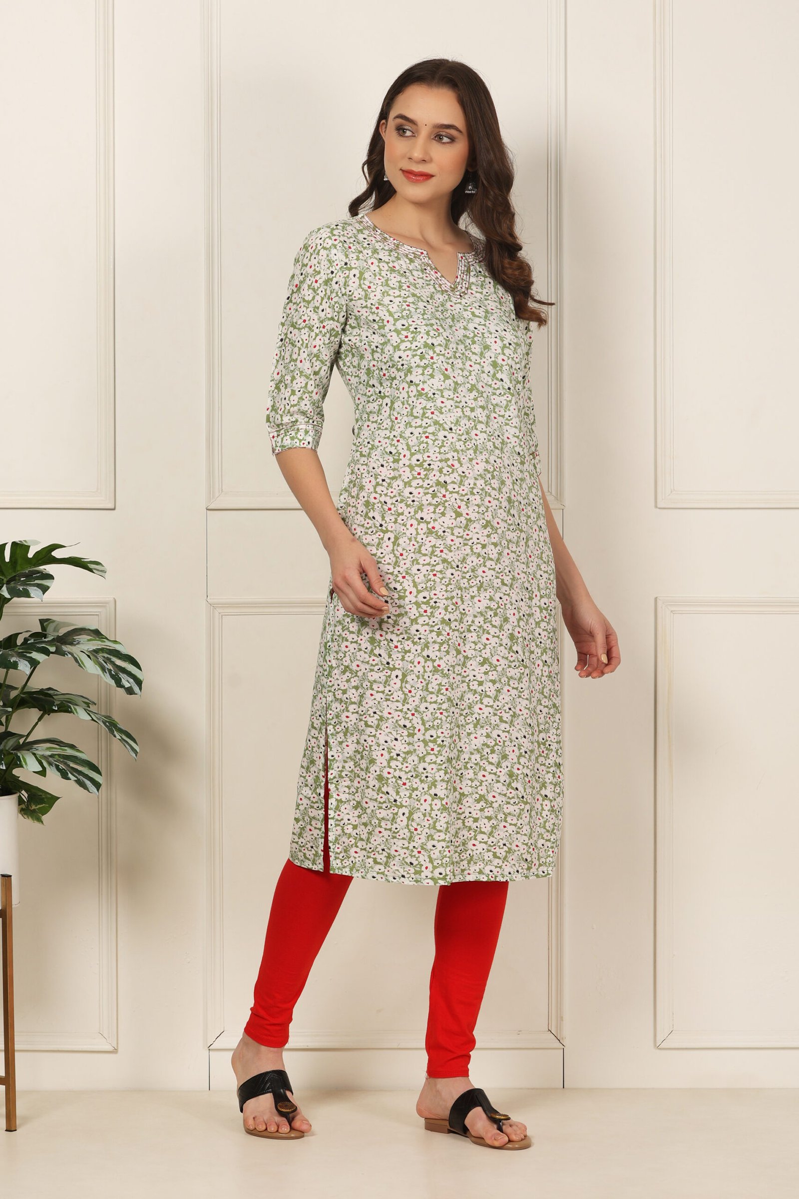 <b>Emma</b><br/>Pear Green Floral Rayon Kurti - Image 5