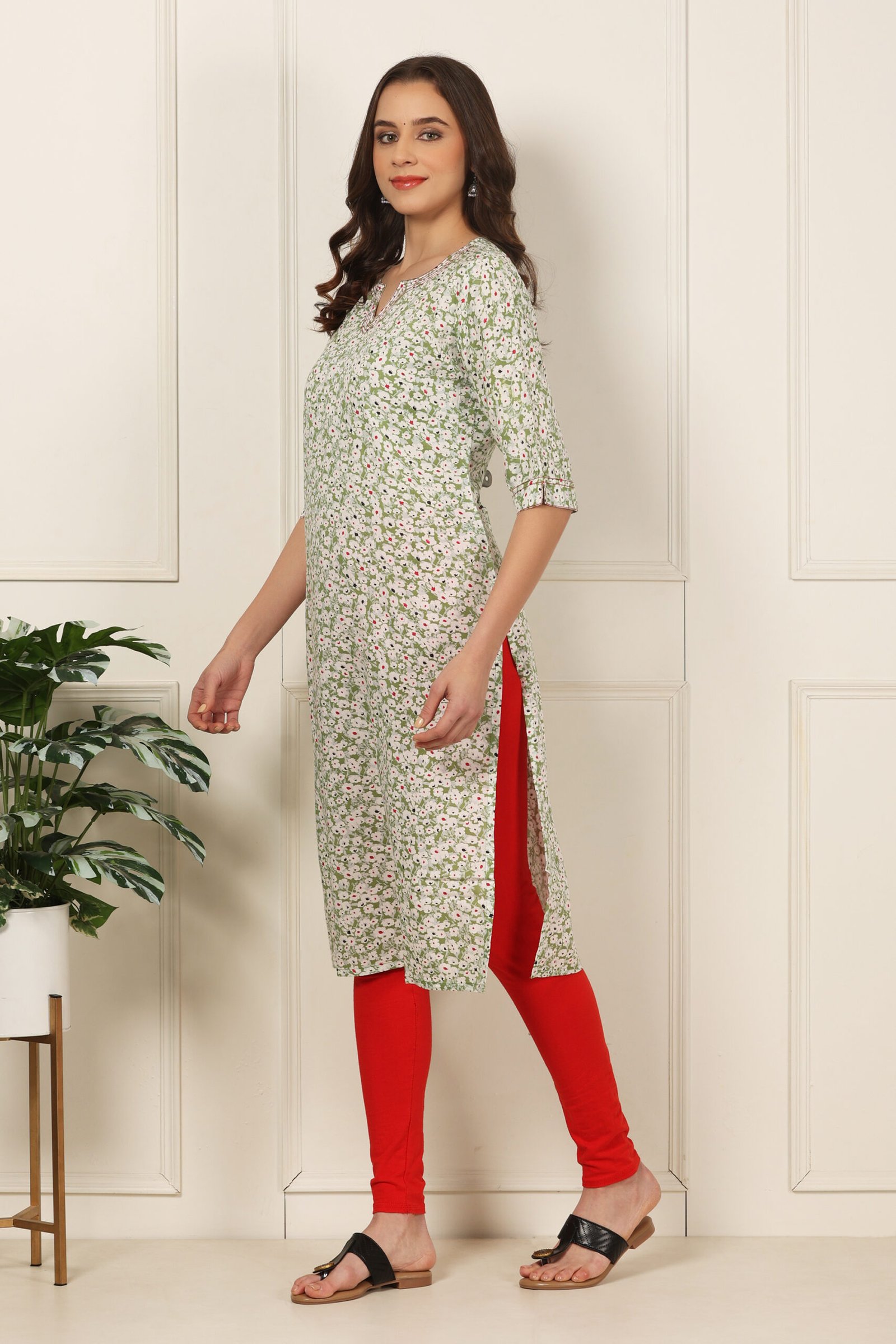 <b>Emma</b><br/>Pear Green Floral Rayon Kurti - Image 4