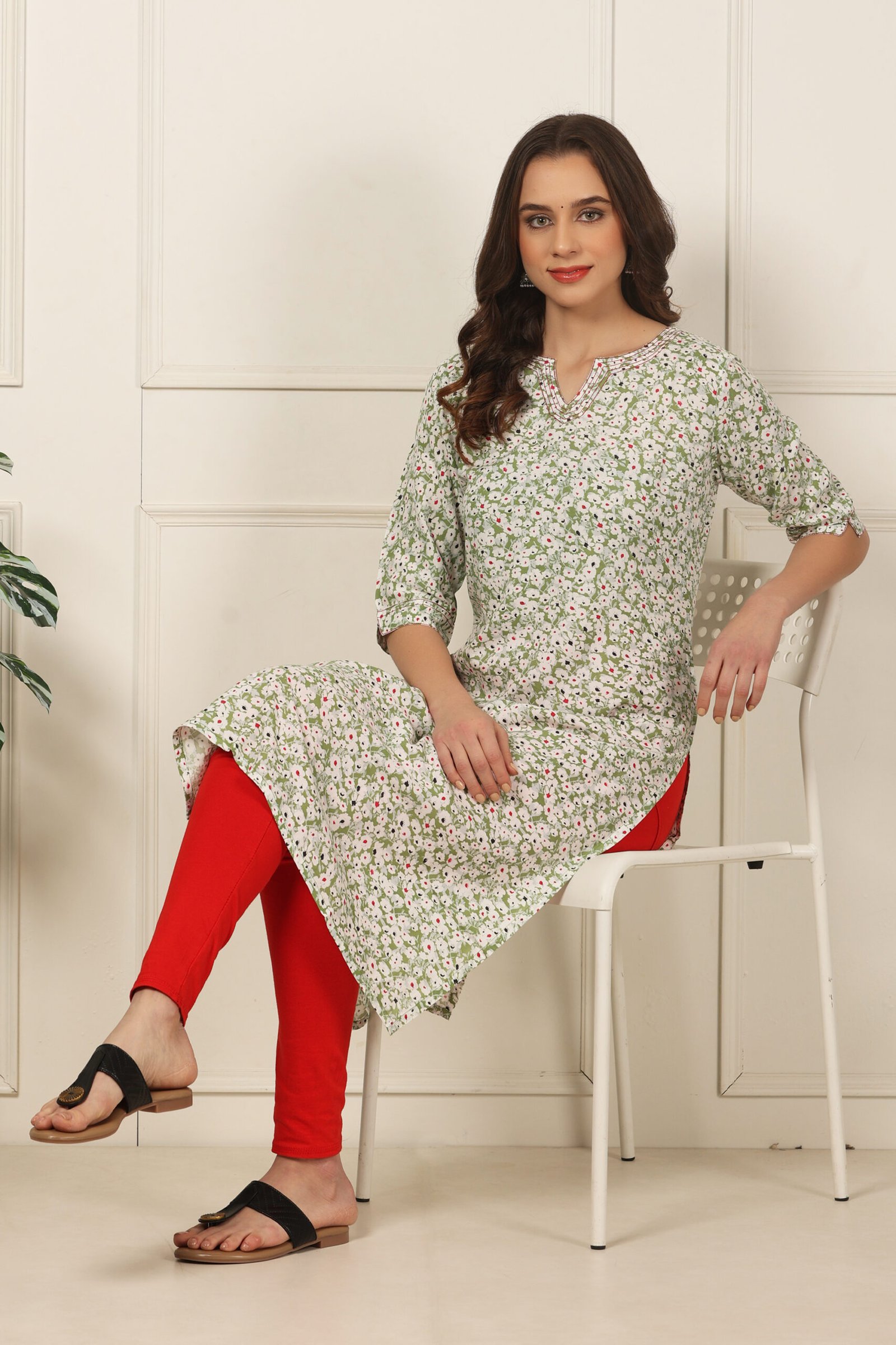 <b>Emma</b><br/>Pear Green Floral Rayon Kurti - Image 6
