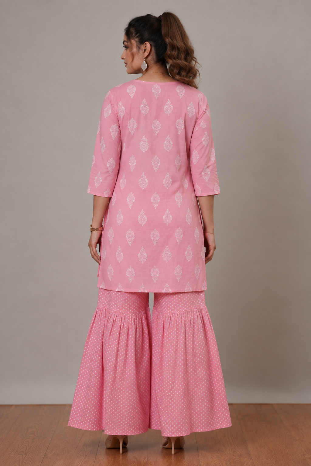 <b>Iris</b><br/>Soft Pink Cotton Sharara Kurti Set - Image 3