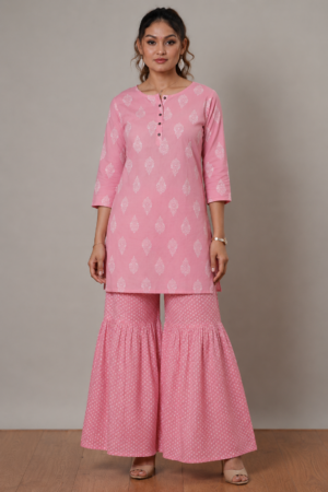 <b>Iris</b><br/>Soft Pink Cotton Sharara Kurti Set