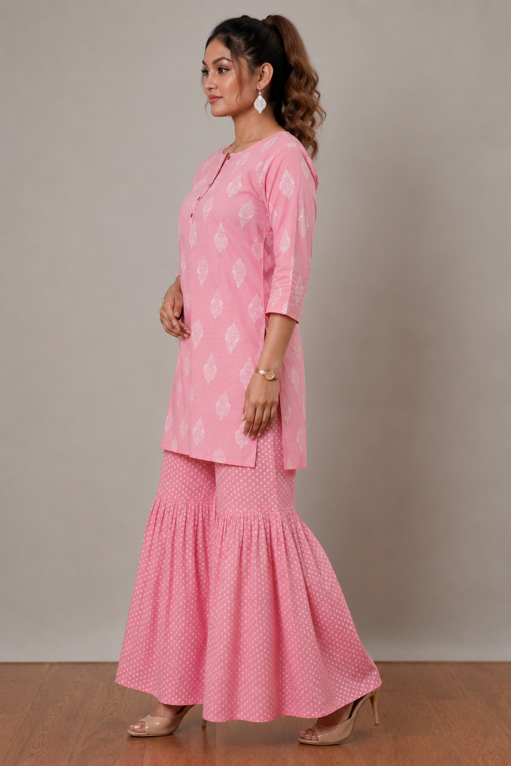 <b>Iris</b><br/>Soft Pink Cotton Sharara Kurti Set - Image 2