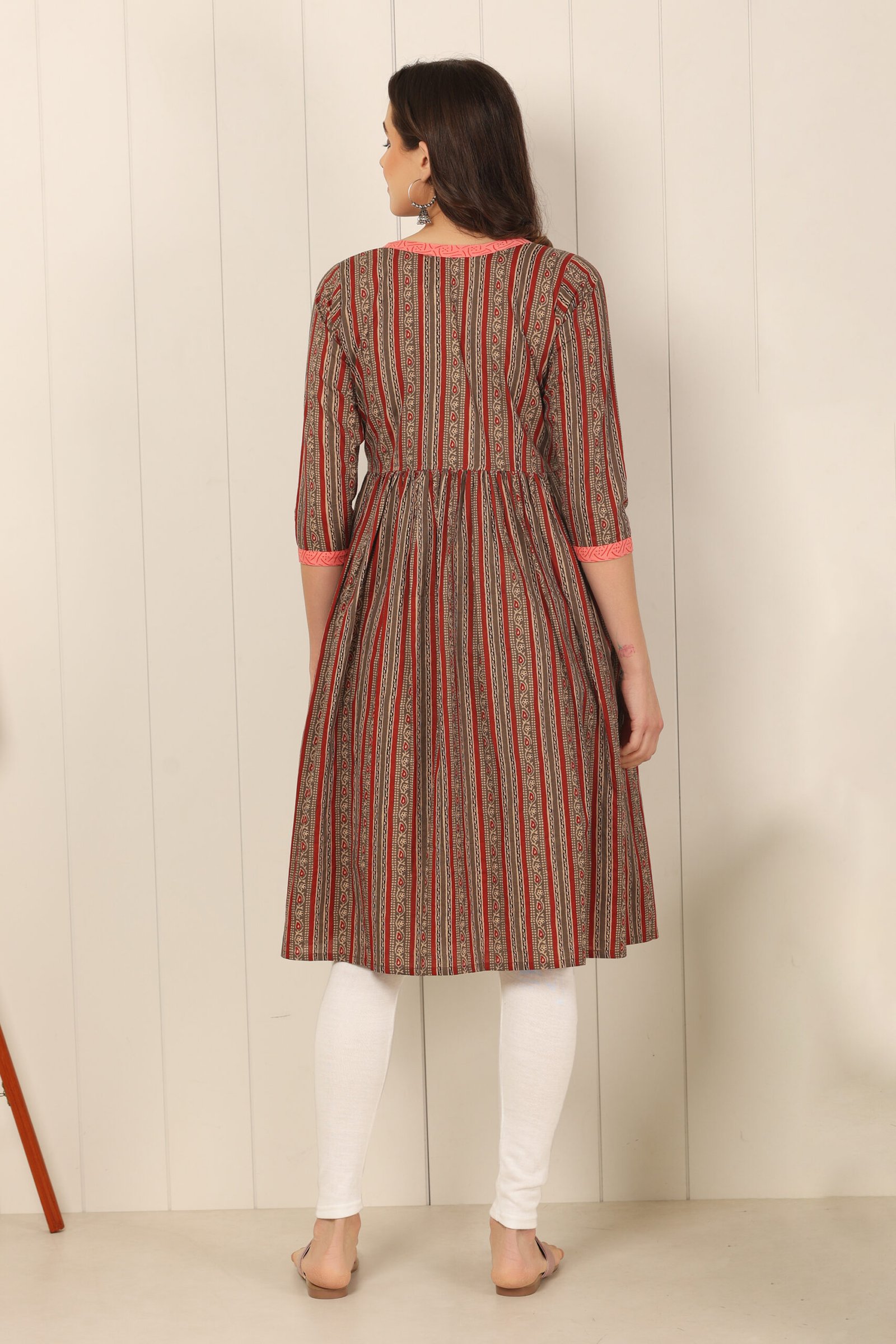 <b>Angarkha</b><br/>Dark Beige Cotton Frock Kurti - Image 5
