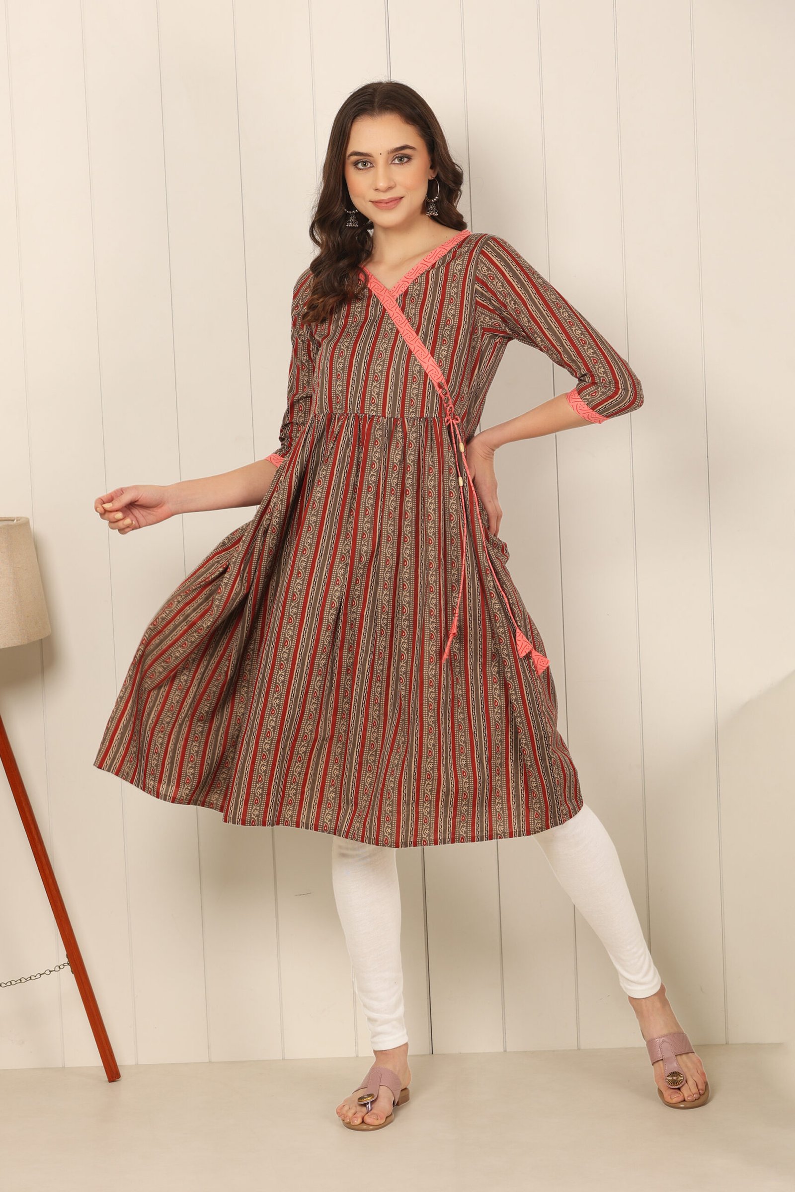<b>Angarkha</b><br/>Dark Beige Cotton Frock Kurti - Image 4