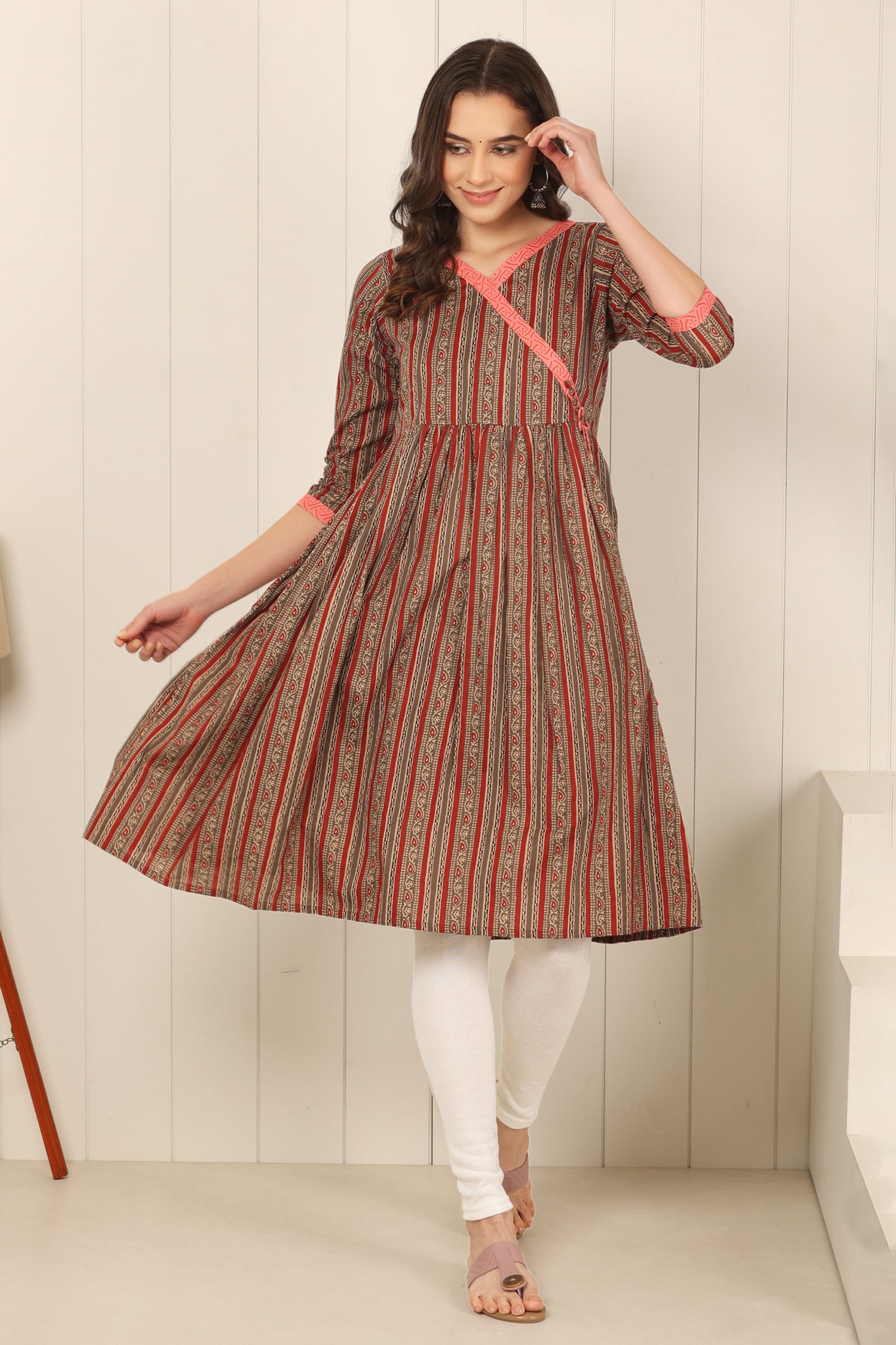 <b>Angarkha</b><br/>Dark Beige Cotton Frock Kurti - Image 2