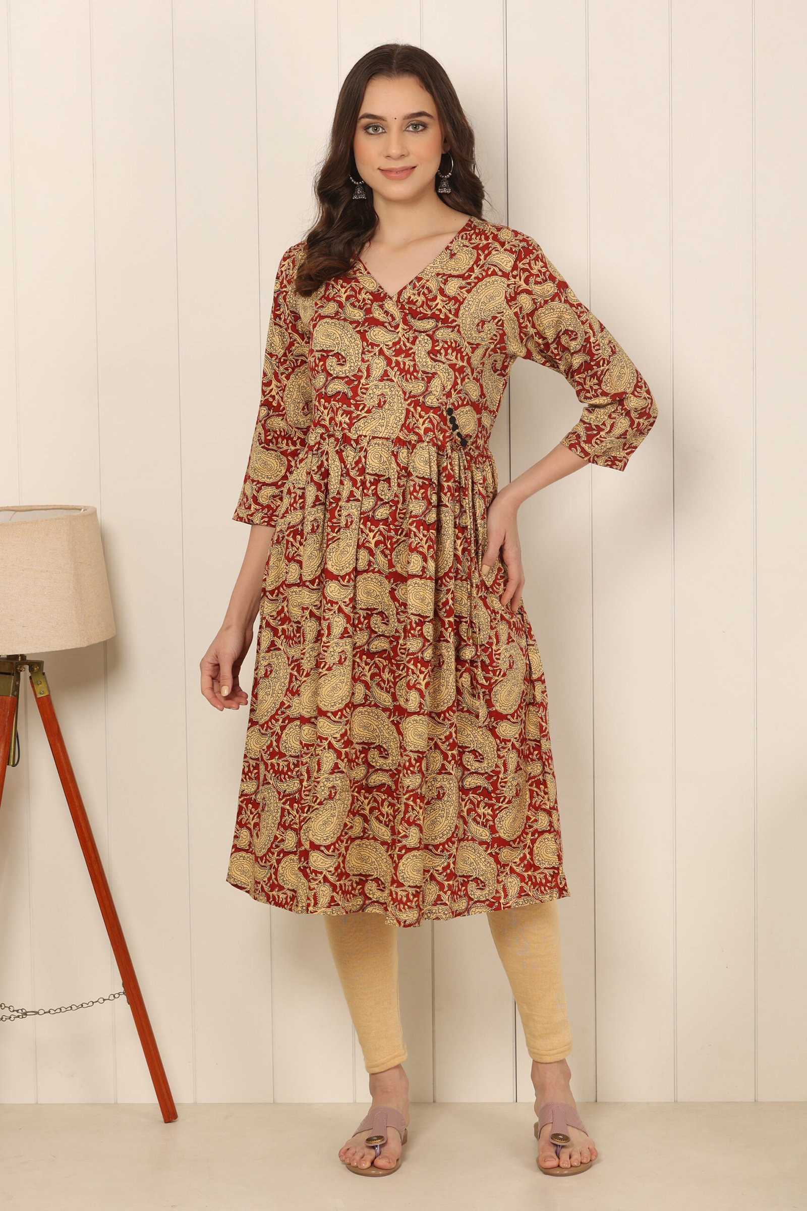 <b>Angarkha</b><br/>Maroon Paisley Print Cotton Frock Kurti - Image 4