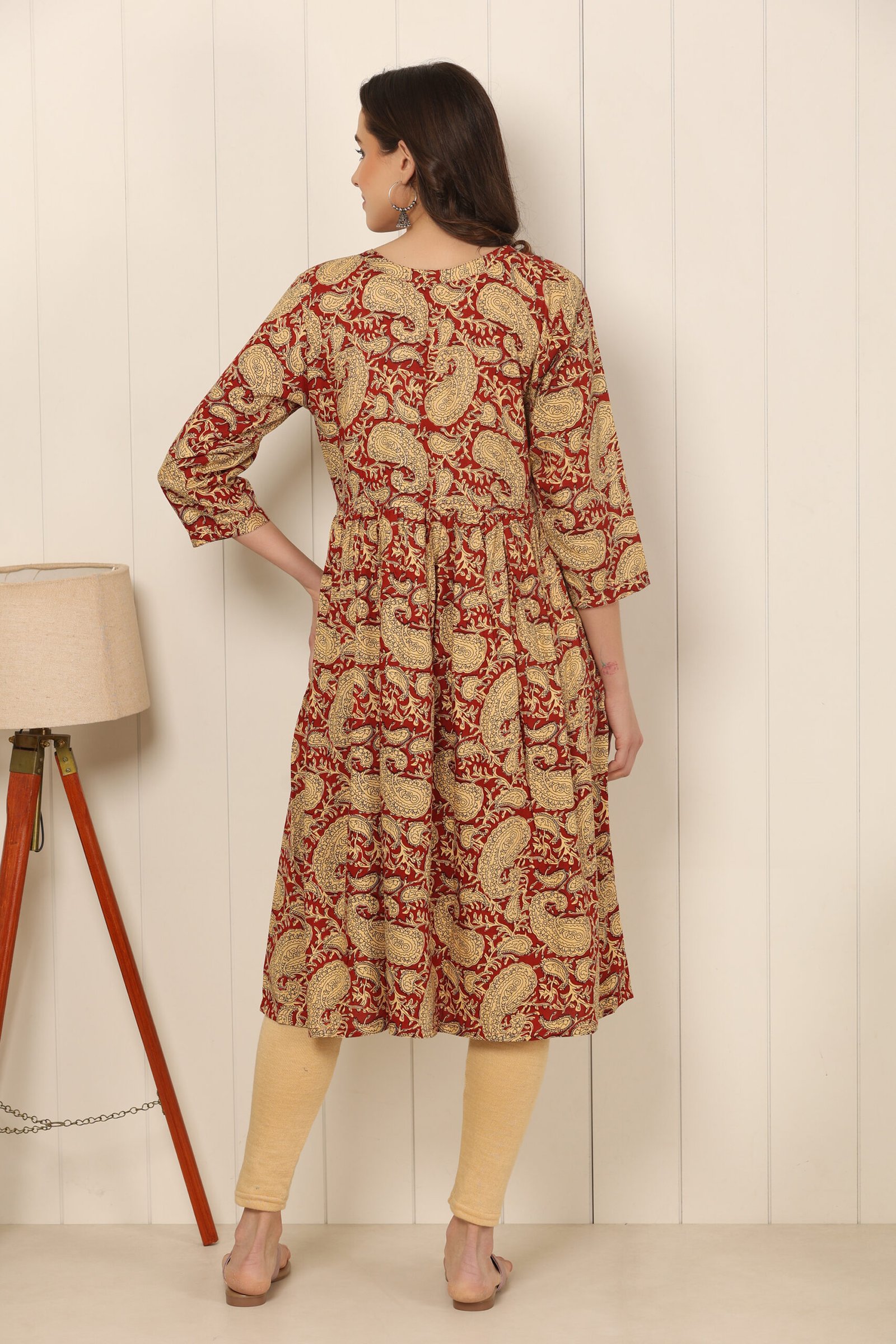 <b>Angarkha</b><br/>Maroon Paisley Print Cotton Frock Kurti - Image 5