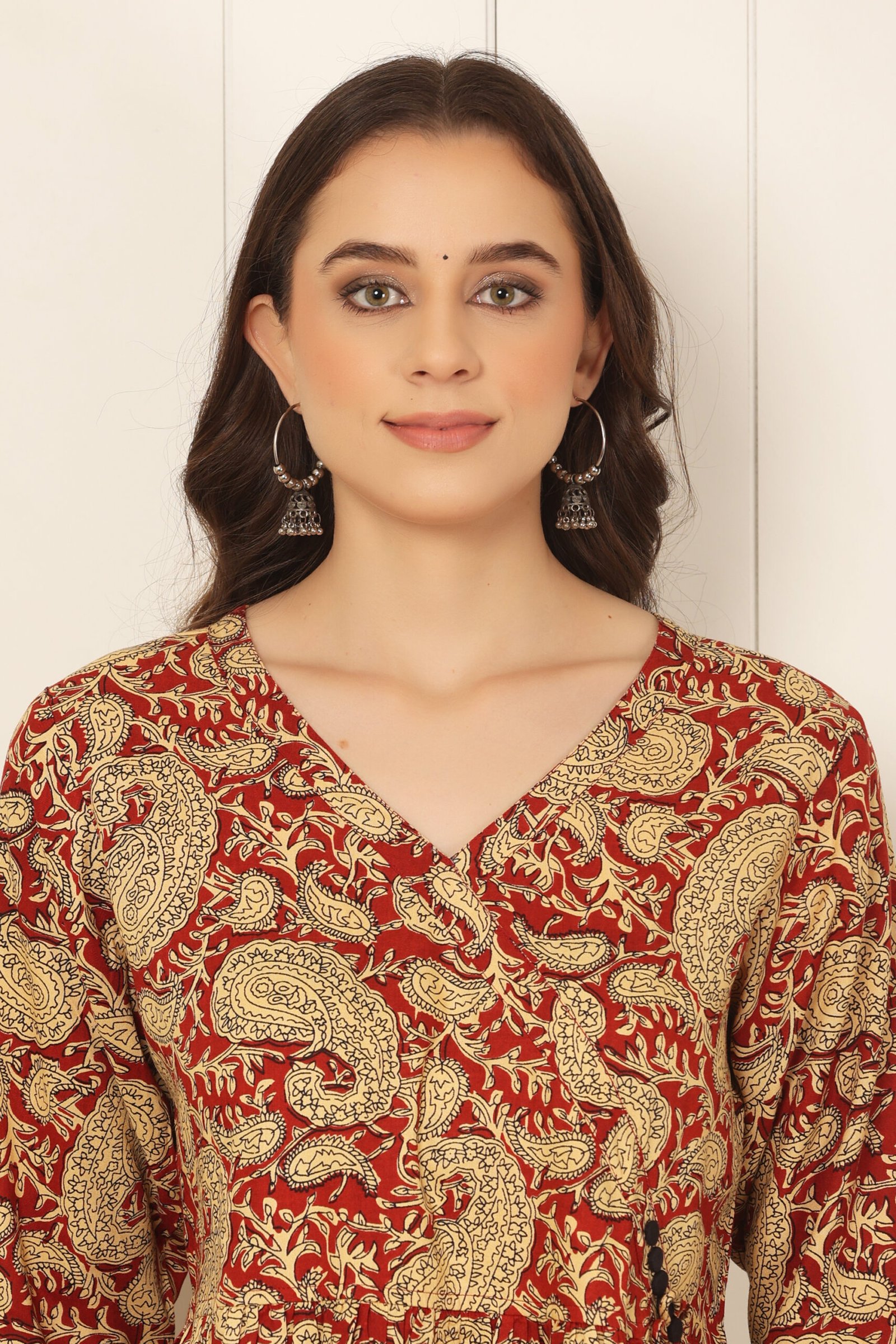 <b>Angarkha</b><br/>Maroon Paisley Print Cotton Frock Kurti - Image 6
