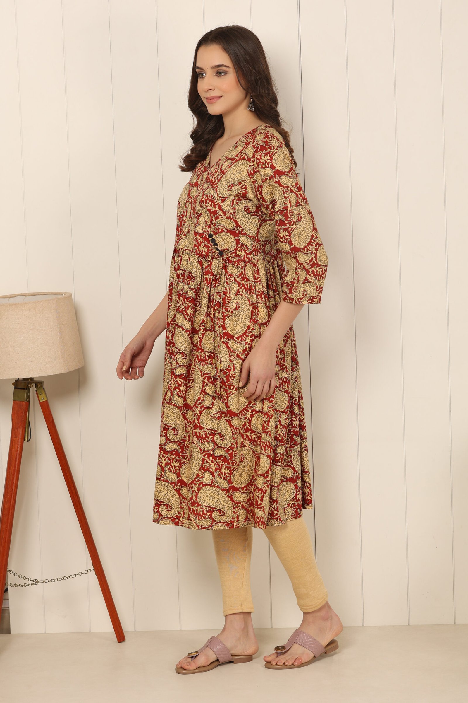 <b>Angarkha</b><br/>Maroon Paisley Print Cotton Frock Kurti - Image 3