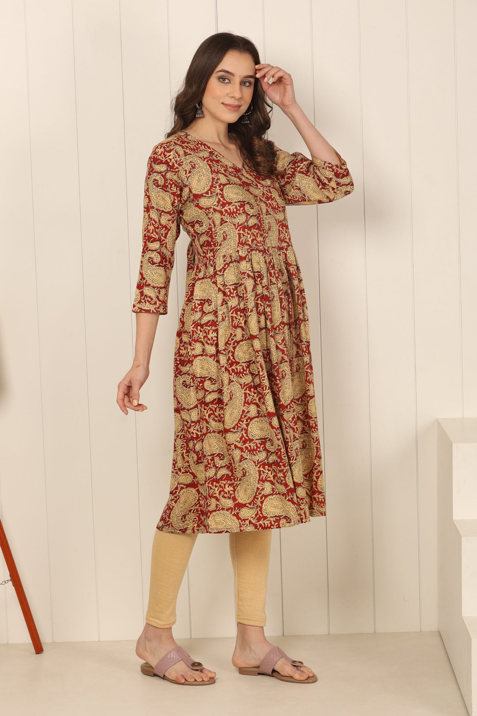 <b>Angarkha</b><br/>Maroon Paisley Print Cotton Frock Kurti - Image 2
