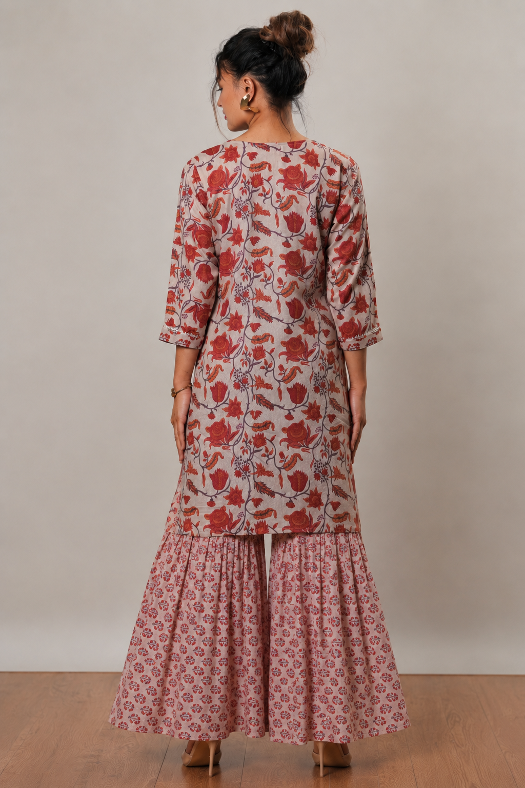 <b>Ruby</b></br>Rust & Beige Rayon Sharara Kurti Set - Image 5