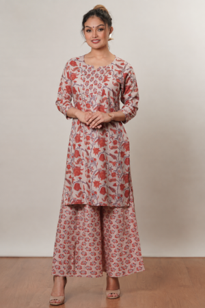 <b>Ruby</b></br>Rust & Beige Rayon Sharara Kurti Set